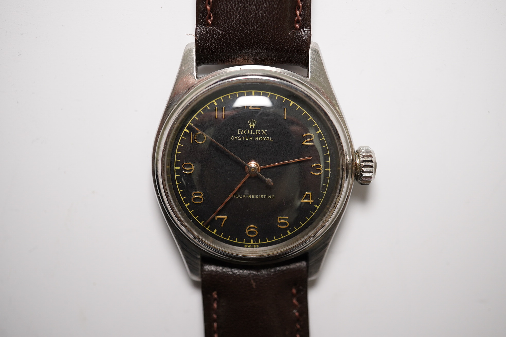 A gentleman's 1940's stainless steel Rolex Oyster Royal manual wind wrist watch